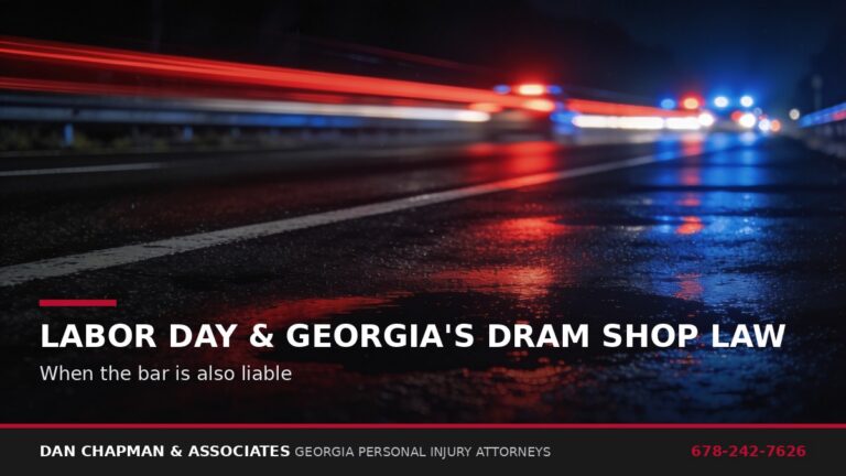 Wet Georgia highway at night reflecting distant emergency lights