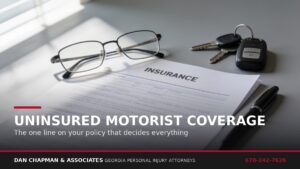 Auto insurance declarations page with reading glasses, car keys and a pen